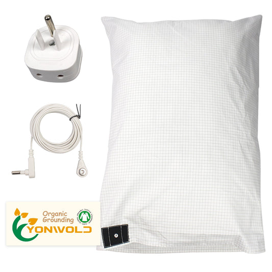 YONWOLD 10% silver fiber grounding pillowcase with snap connector, grounding cord and wall plug