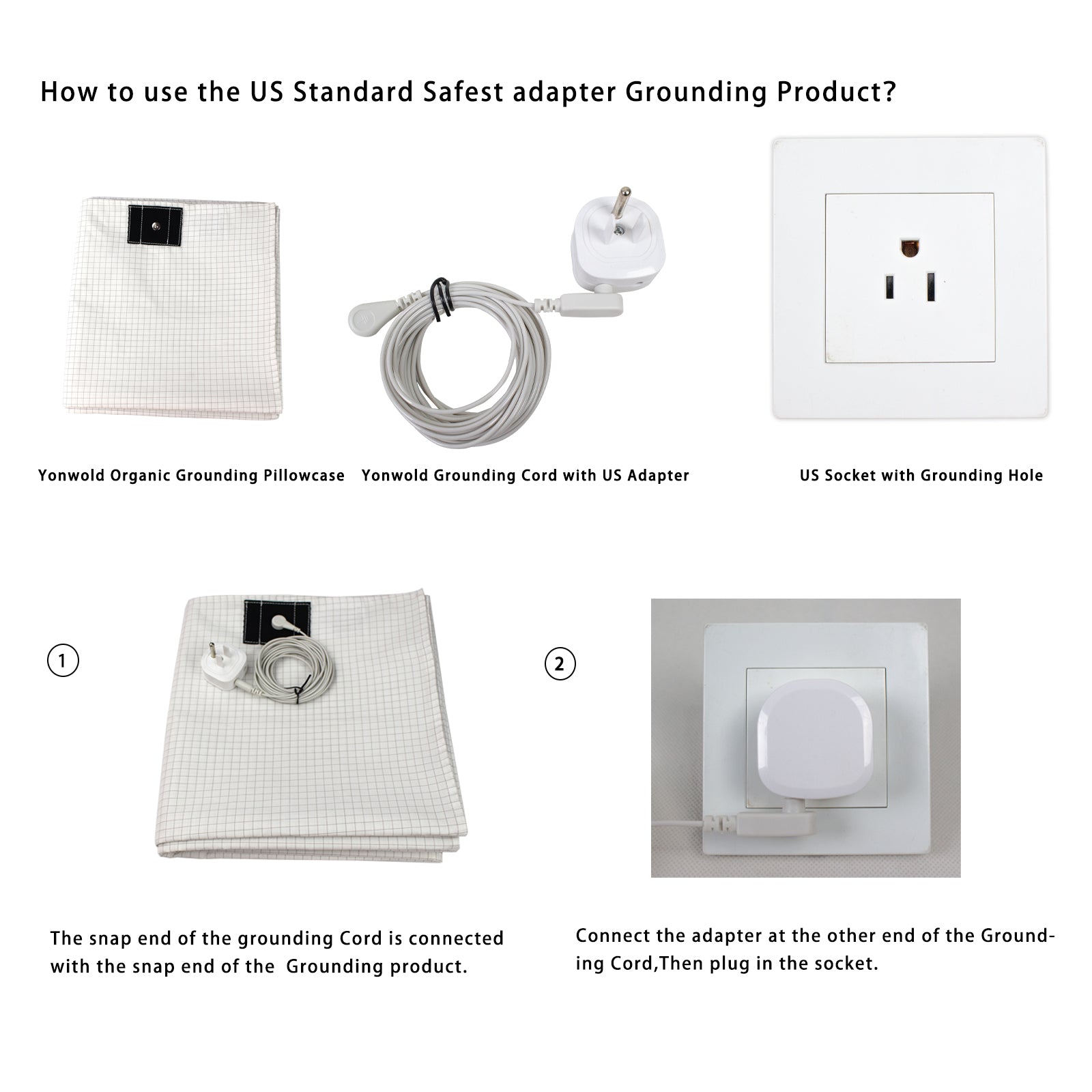 US Grounding Cord with Adapter Splitter, Plug Multiple Grounding Products in to Single Ground Port, Easy to Use for Sheet,mat,Pillowcase,15 FEET Long Cable